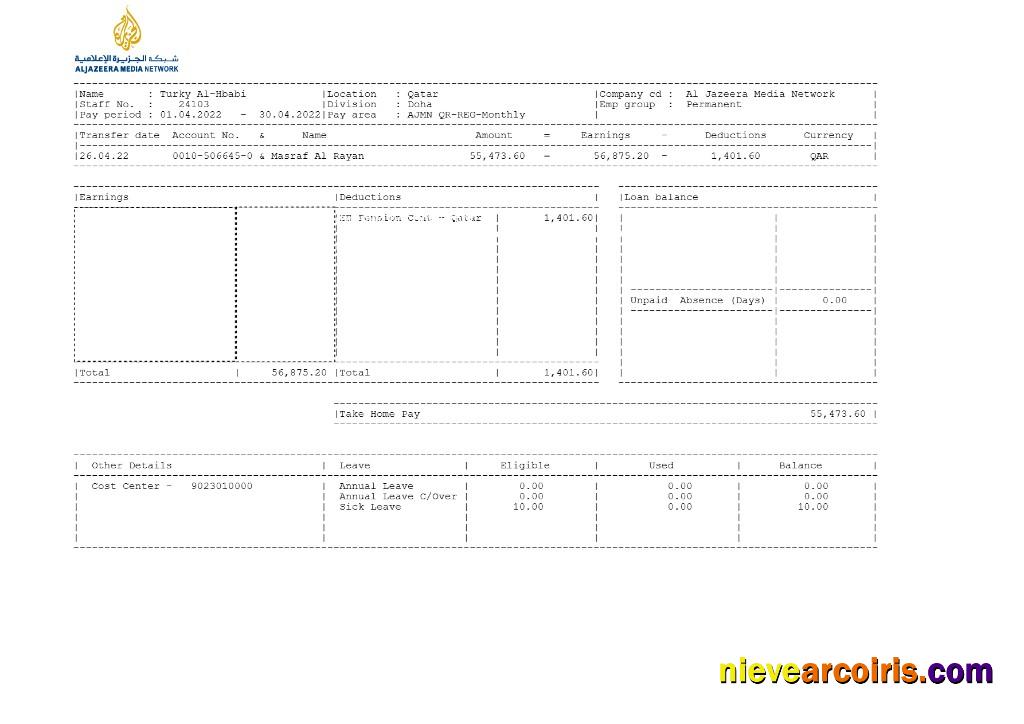 Al Jazeera Media Network pay stub